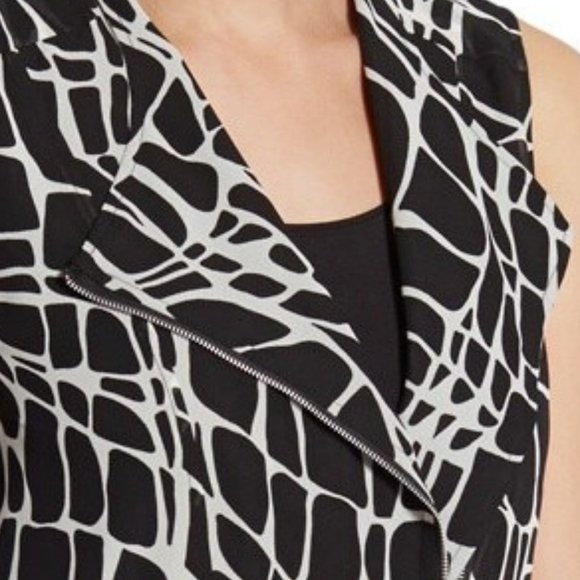 Chico's Zip Moto Jacket Black-And-White Vest Animal Print 1 8 10 12 - Picture 5 of 8